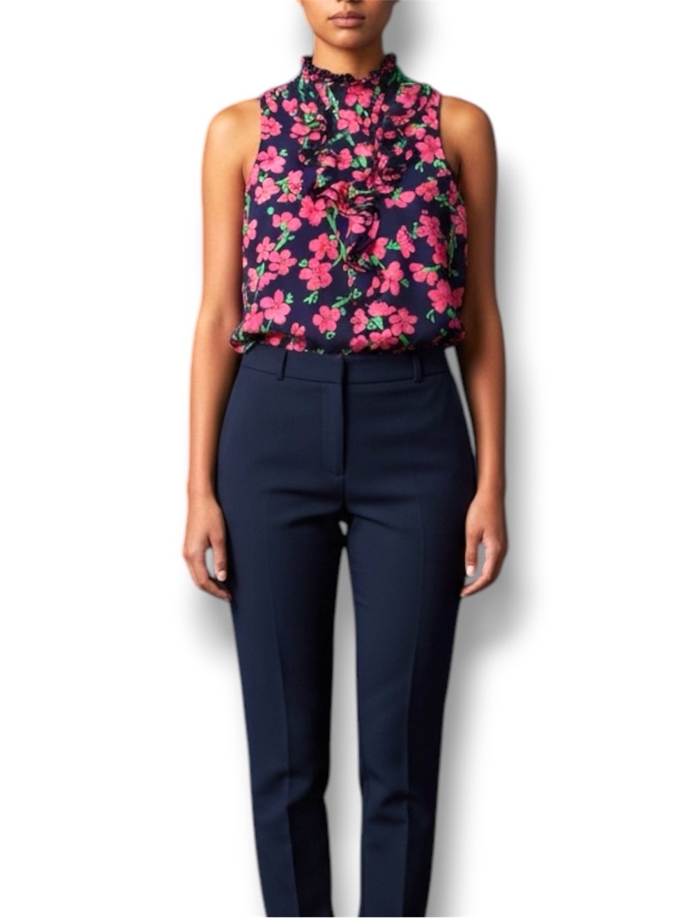 Lilly Pulitzer Allison Navy Floral Top ruffle tank sz M